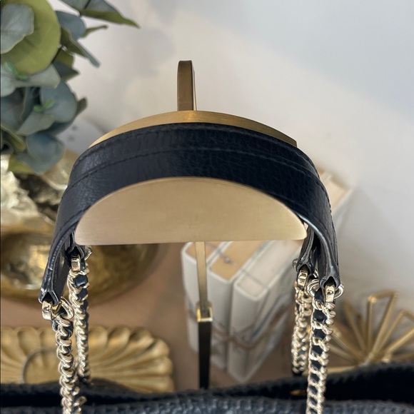 Tory Burch Black, Cream and Navy Woven Tote - Picture 4 of 8